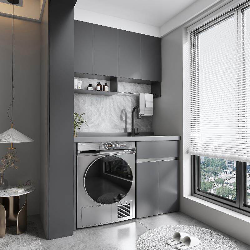 不锈钢蜂窝铝洗衣柜组合一体台盆洗衣池槽带搓板滚筒洗衣机柜定制