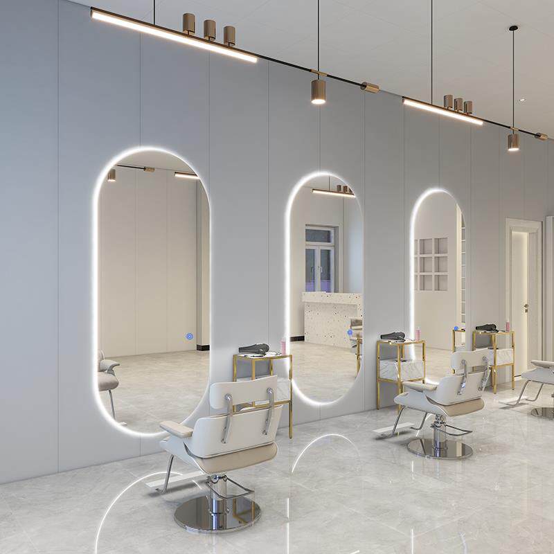 理发店镜台网红显白瘦美颜容美发镜子潮款壁挂式LED触摸发廊专用