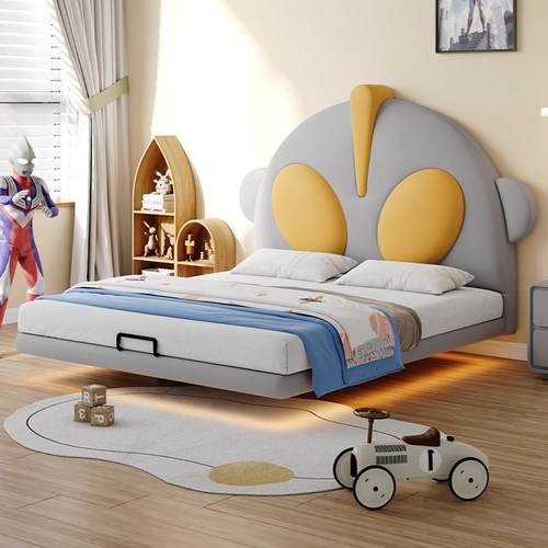 新款悬浮儿童床男孩创意卡通超人实木床奥特曼多功能带储物单人床