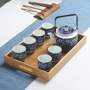 青花提梁壶泡茶壶大茶壶家用礼品凉水壶 景德镇陶瓷器茶具茶盘套装