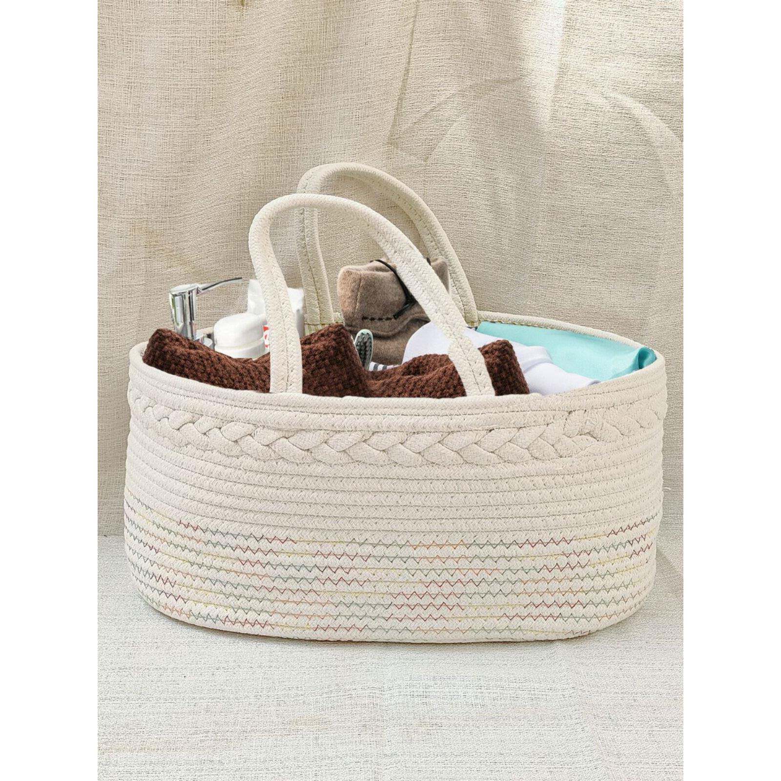 ins风婴儿拼接棉线收纳桶尿布篮可折叠收纳袋分格可拆提篮拍照