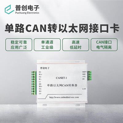 CANET-I 单路智能CAN转以太网适配器(流量6500帧/S,兼容ZLG)