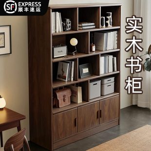 实木书柜落地置物架一体靠墙组合书架儿童学生家用多层收纳柜子