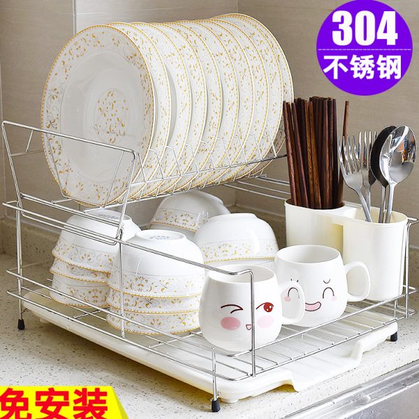 厨房304不锈钢碗架沥水架单层双层碗碟碗筷架收纳碗盘用品置物架