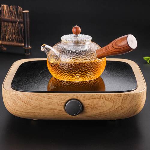 手工吹制带把锤纹茶壶耐高温加厚防侧把煮带盖中式创意花耐热茶具
