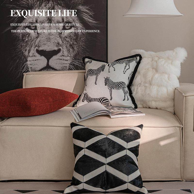 2023新款法式高级感客厅沙发靠垫抱枕样板间床头靠枕斑马纹黑白,居家布艺,抱枕被,淘宝优惠券,粉丝福利购,淘宝优惠卷