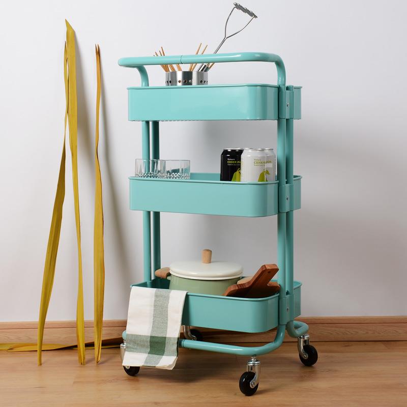 拉斯克置物架推车收纳架三层金属网篮美容美发推车