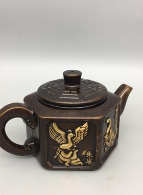 古玩仿古黄铜仿紫铜鎏金四大神兽八挂壶复古工艺摆件