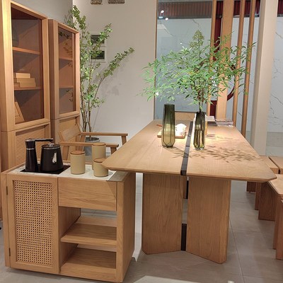 客厅大长书桌茶桌一体两用阅读学习桌全实木原木家用桌子工作台