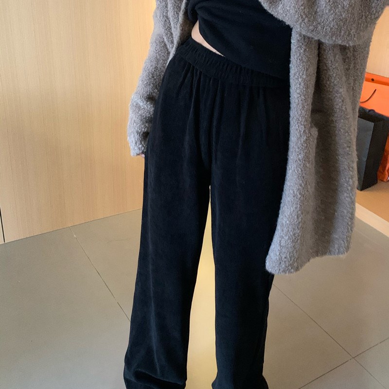 留下1992 秋冬针织欧棉绒阔腿裤女高腰垂坠显瘦保暖宽松直筒裤女