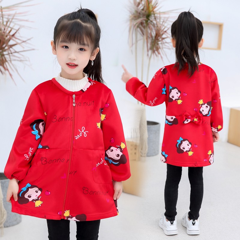 儿童水晶绒羽绒服罩衣秋冬新款加厚女小孩宝宝吃饭画画护衣男长袖