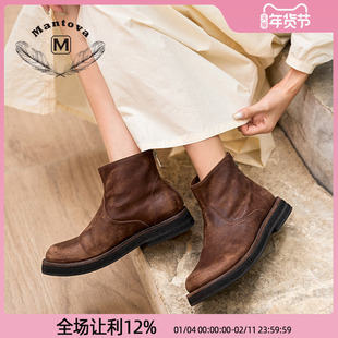 Mantova曼托瓦切尔西靴手工水洗马皮靴英伦复古烟筒靴做旧短靴女