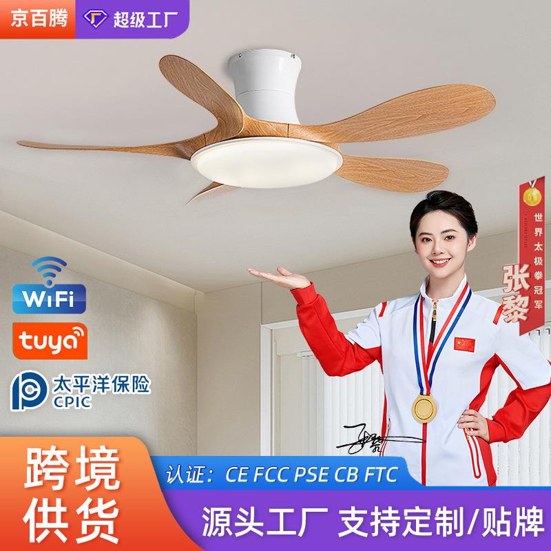 智能风扇灯北欧家用五叶客厅吊扇灯卧室智能风扇一体吊灯中山工厂
