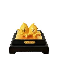绒沙金摆件工艺品寿桃寿礼生日祝寿退休礼物金寿桃贺寿礼品装饰品