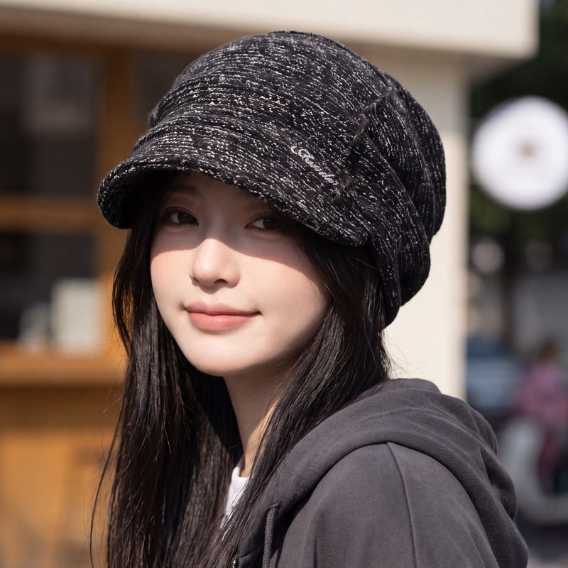 秋冬帽子女百搭堆堆帽休闲套头帽韩版大头围针织帽保暖防风包头帽