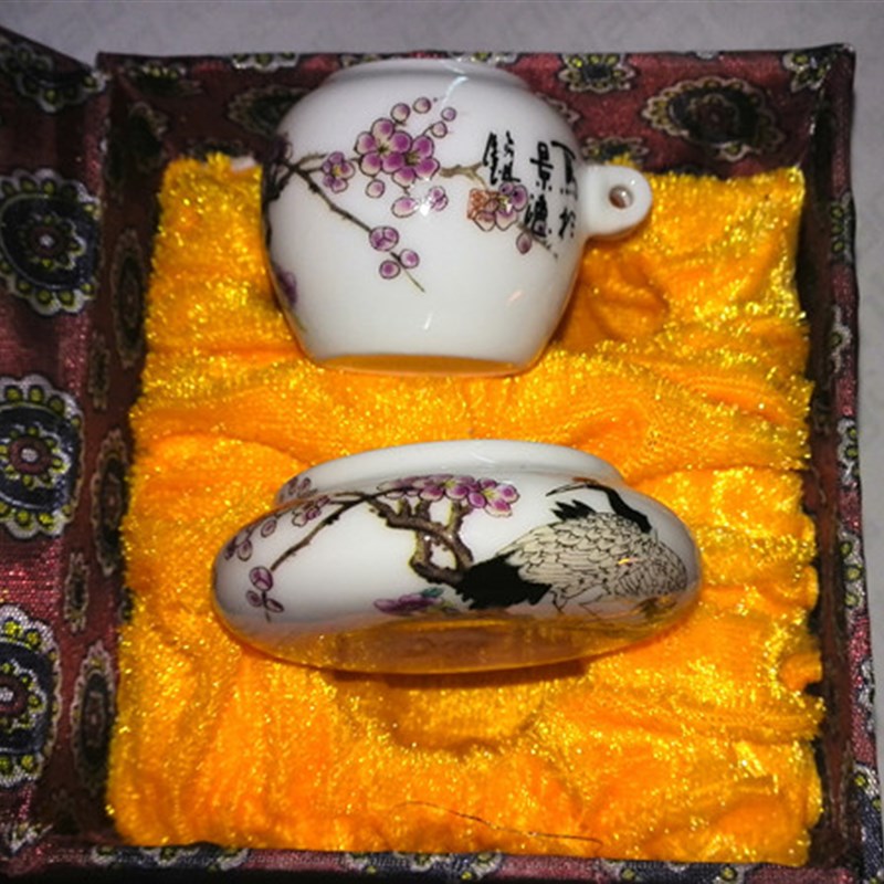 绣眼2件套鸟食罐鸟食杯景德镇鸟杯鸟碗鸟食缸修眼鸟杯白瓷名氏堂