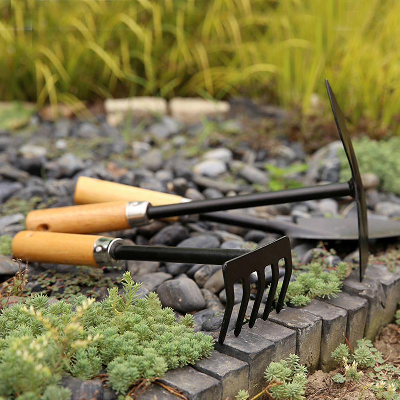 沃施worth园艺养花种菜木柄铲子3件套家用盆栽种植花铲锄头工具