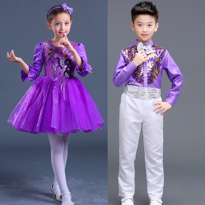 儿童大合唱演出服长袖女童公主蓬蓬纱裙幼儿舞蹈少儿诗歌朗诵礼服