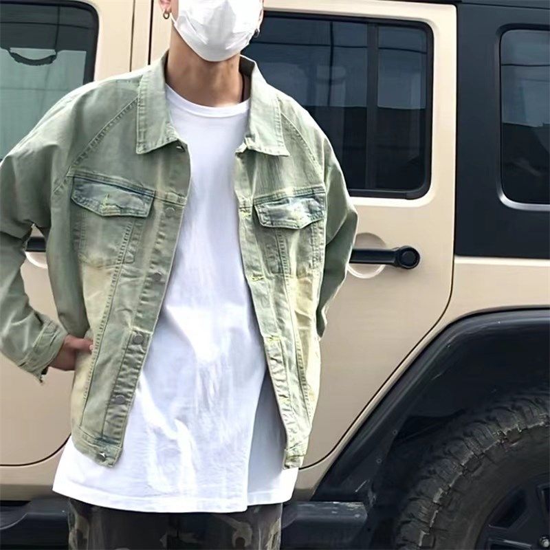 OPUP潮牌做旧牛仔衬衫外套长袖拉链复古水洗休闲开衫夹克男女外套