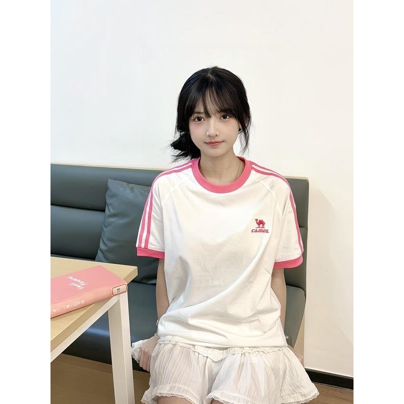 热巴同款骆驼纯棉短袖柔棉T神夏季美式复古宽松运动T恤上衣体恤女
