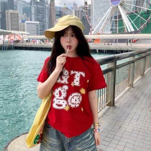 GTGA 美式潮牌字母星星印花短袖T恤男女2026夏季落肩宽松休闲上衣
