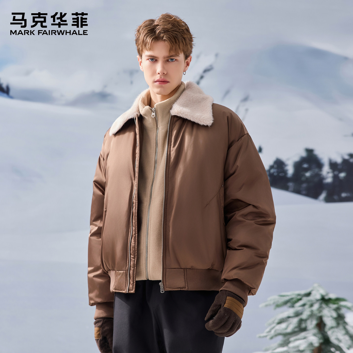 马克华菲翻毛领90绒羽绒服