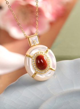 时尚日韩项链s925银女贝壳南红项链贝母小众轻奢锁骨链