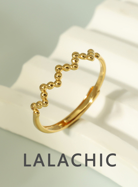 S925纯银戒指欧美简约创意冷淡圆珠波浪女开口可调节戒环