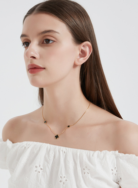 925纯银韩版小众设计单棵彩釉四叶草项链韩国时尚简约锁骨链