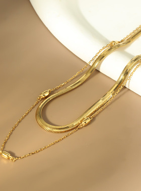 LALACHIC 925纯银双层项链秋季意大利蛇骨链锁骨链