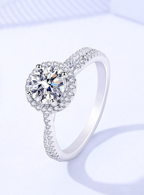 胖东来同款热销s925纯银一克拉莫桑石戒指女轻奢潮流满指环