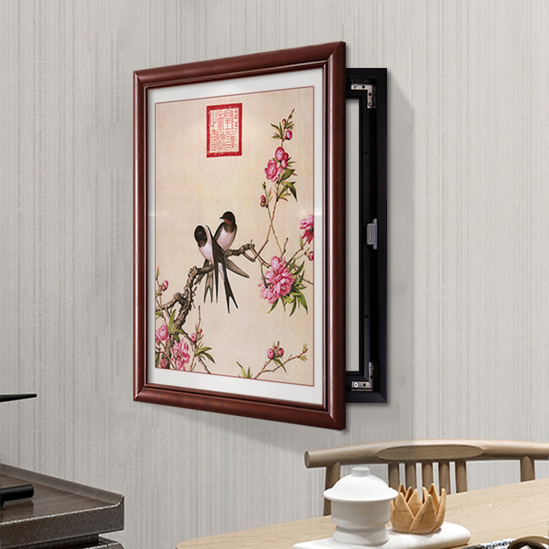 新中式花鸟电表箱装饰画竖款遮挡配电箱餐厅实木挂画2022竖版壁画图片