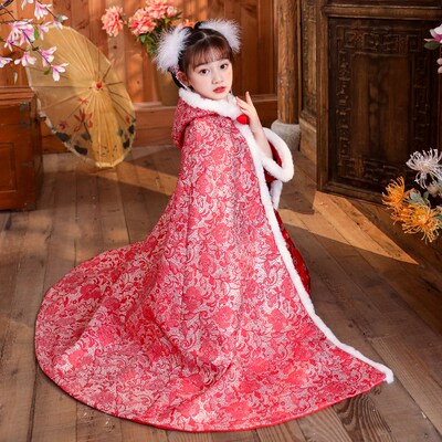 女童汉服披肩加厚小女孩外出防风保暖斗篷冬装中国风儿童古装披风