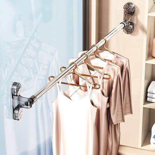 吸盘毛巾架免打孔壁挂式毛巾杆置物架浴室可伸缩收纳挂架晾衣架