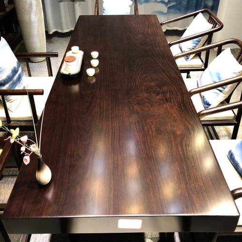 黑檀实木大板原木茶桌一整体茶台餐桌老板办公桌椅组合新中式家俱