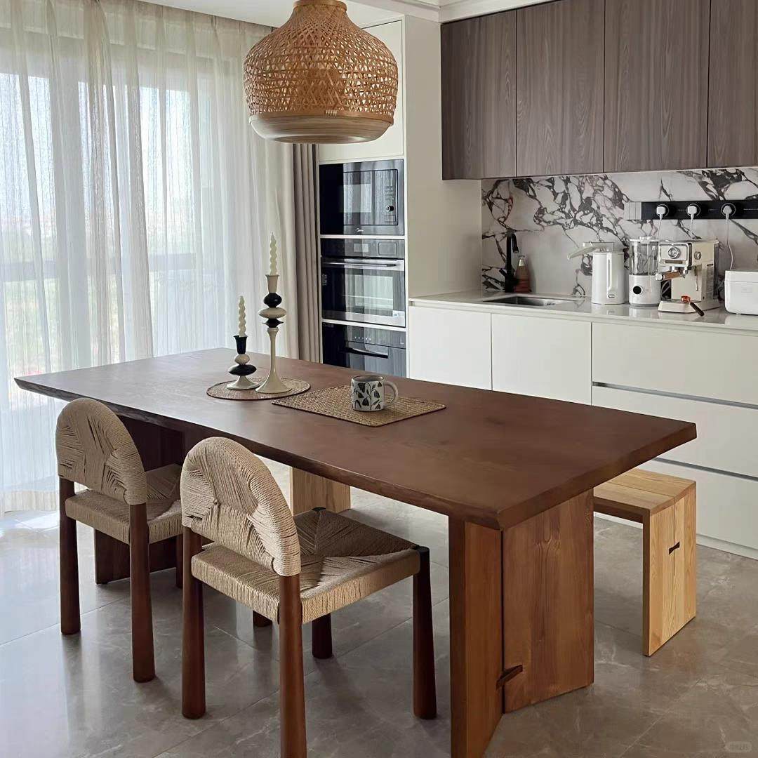 黑胡桃餐桌现代中世纪风格简单矩形茶几全实木大桌子北欧轻豪华书