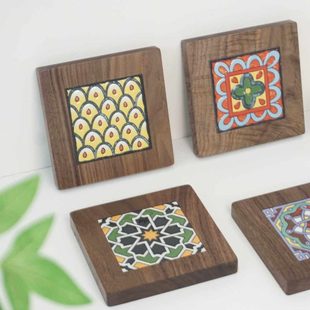 实木花砖杯垫复古置物盘耐高温餐厅隔热垫茶杯垫砂锅汤锅防烫木垫