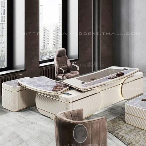 岩板 老板桌 老总办公桌 意式轻奢 大理石白色烤漆 总裁桌大班台