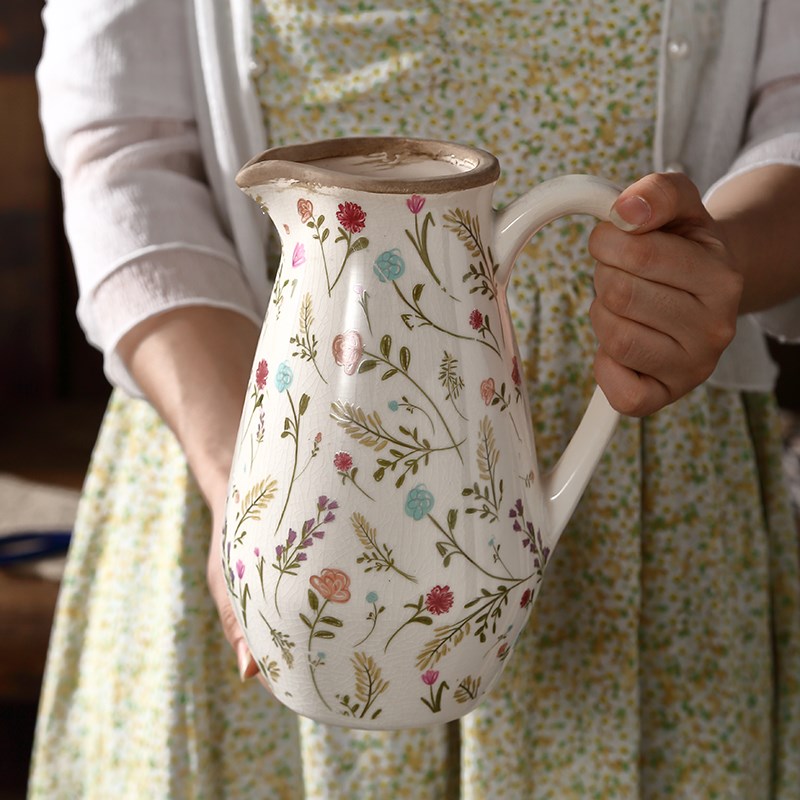 麦穗鹰嘴a花壶瓶复古田园陶瓷花瓶摆件客厅插花创意欧式水培装饰