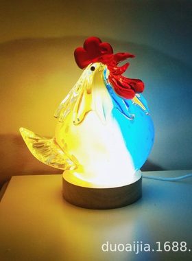 创意玻璃罩夜灯玻璃鸡摆件家居软装样板房装饰穆拉诺玻璃灯罩