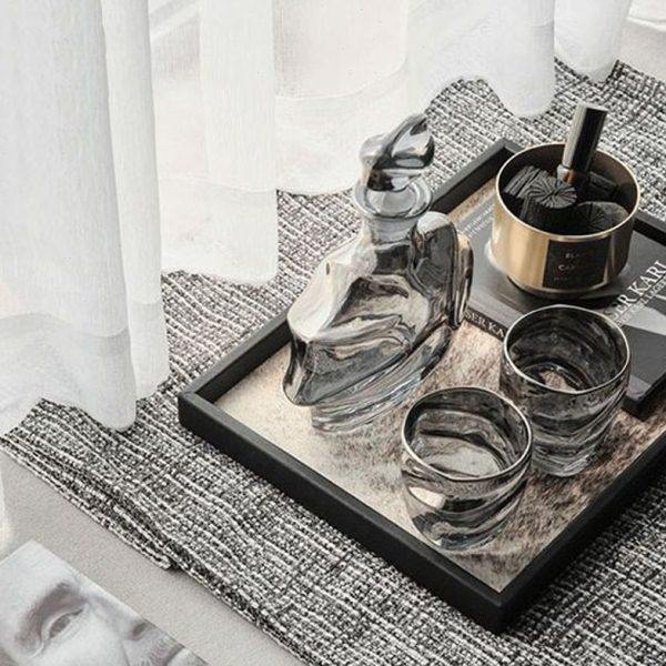 轻奢极简电镀银水晶玻璃酒具醒酒器马毛托盘样板间客厅卧室摆件