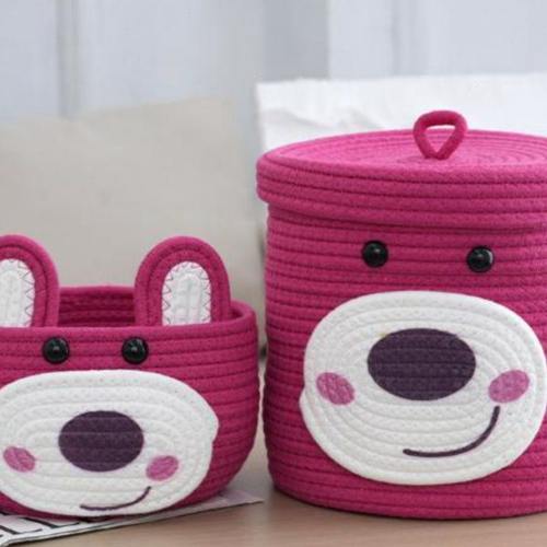 草莓熊可爱造型棉绳收纳筐杂物编织收纳筐棉绳编织收纳筐收纳