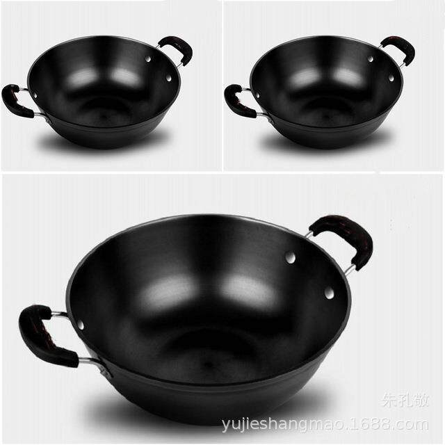 厂价传统老式双耳铁锅炒锅加厚加深无涂层仿铸铁真不锈炖锅