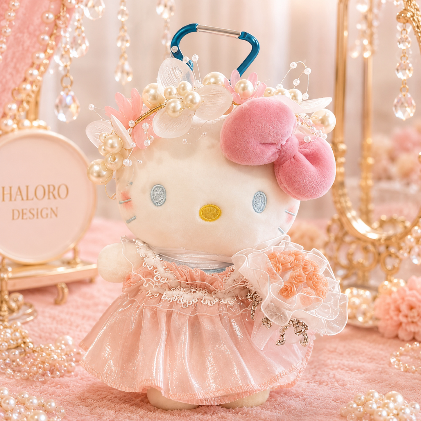 正版HelloKitty毛绒包包挂件可爱公主装蝴蝶结珍珠装饰钥匙扣礼物