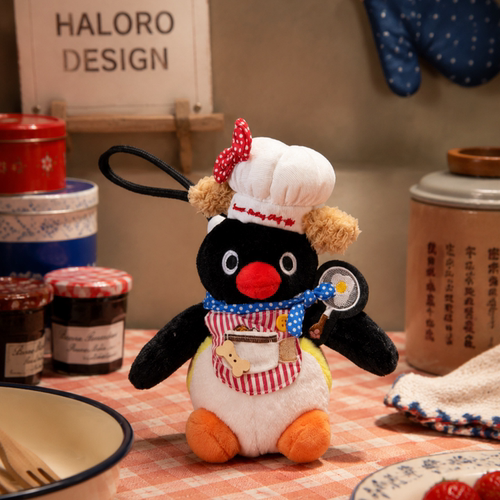 正版pingu企鹅包挂件可爱卡通毛绒玩偶厨师造型书包挂饰生日礼物