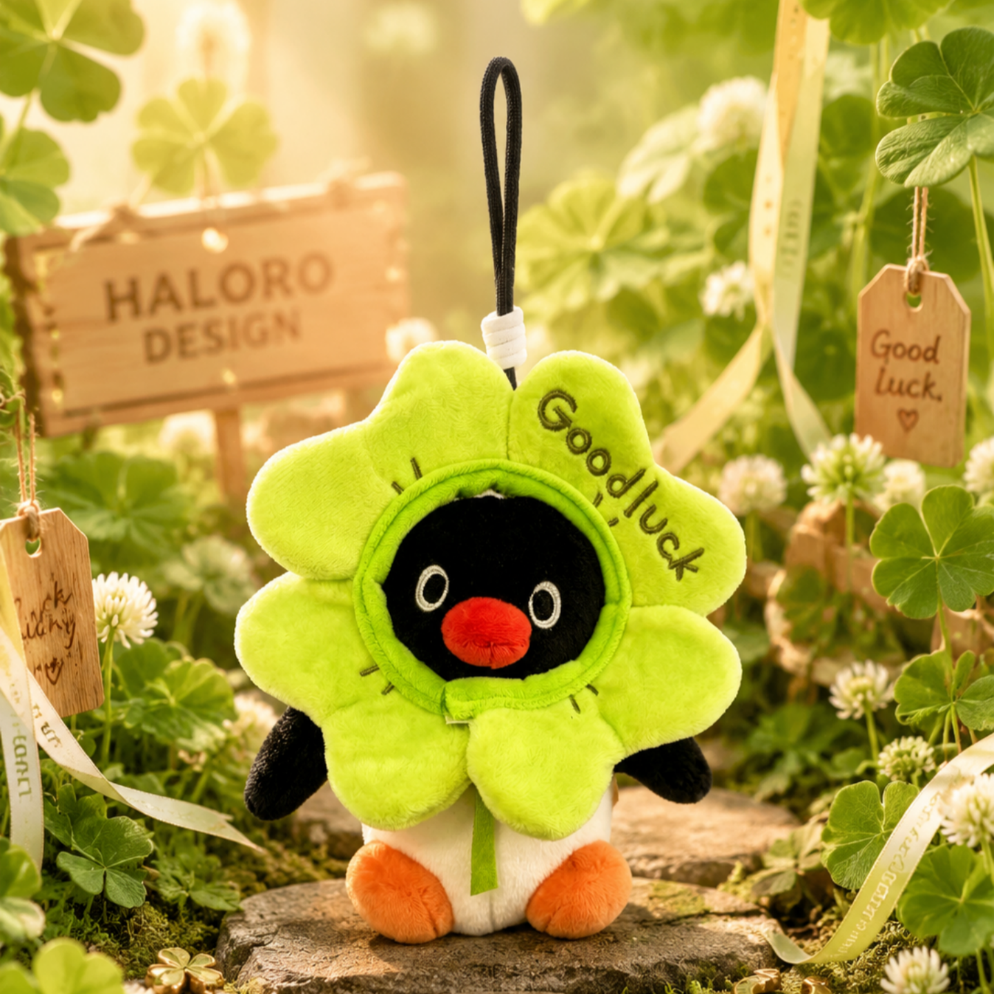 正版Pingu企鹅四叶草装扮毛绒包挂件可爱钥匙扣挂饰潮玩生日礼物