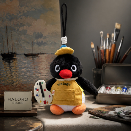 正版pingu企鹅毛绒包挂件可爱小画家卡通玩偶钥匙扣潮玩书包挂饰
