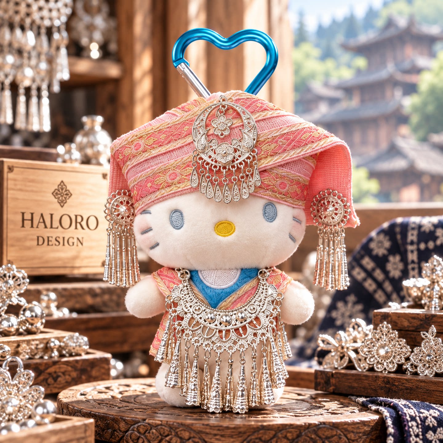 正版HelloKitty苗族民族风毛绒包挂件流苏钥匙扣书包挂饰闺蜜礼物