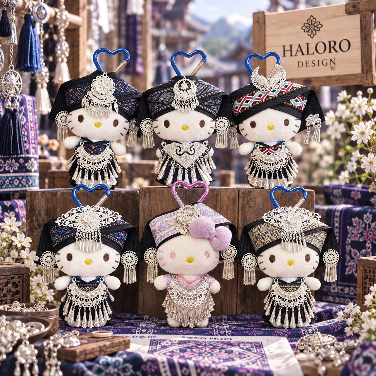 正版HelloKitty苗族民族风毛绒包挂件流苏钥匙扣书包挂饰闺蜜礼物