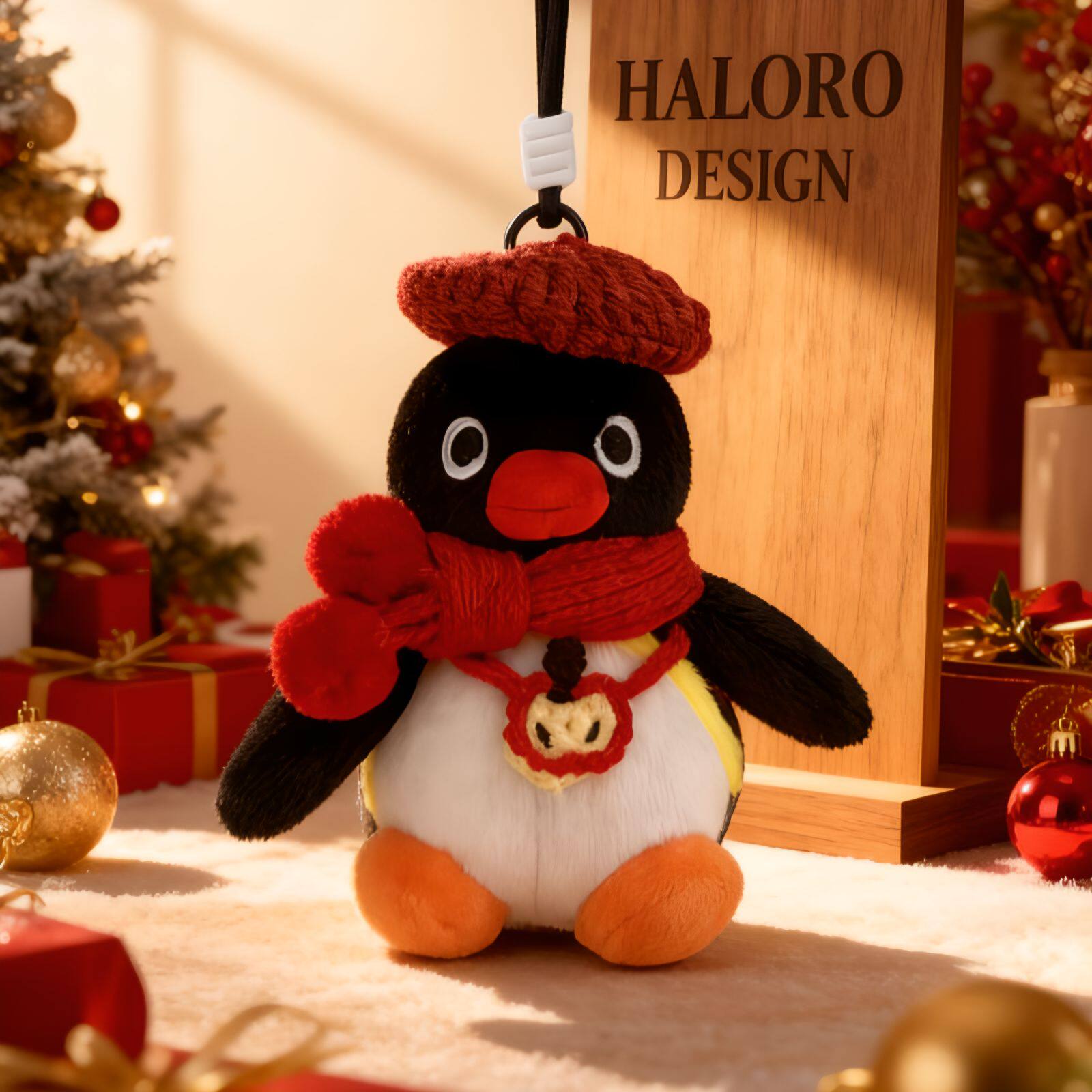 正版pingu企鹅毛绒包挂件红帽子围巾公仔钥匙扣书包挂饰新年礼物